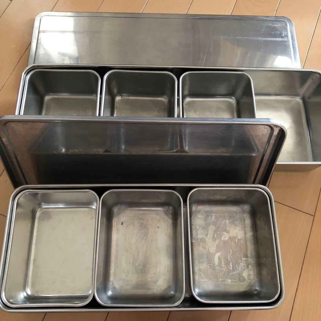 キッチン用保存容器/薬味ポット　4個、3個を収納可能な蓋付/ステンレス　２セット