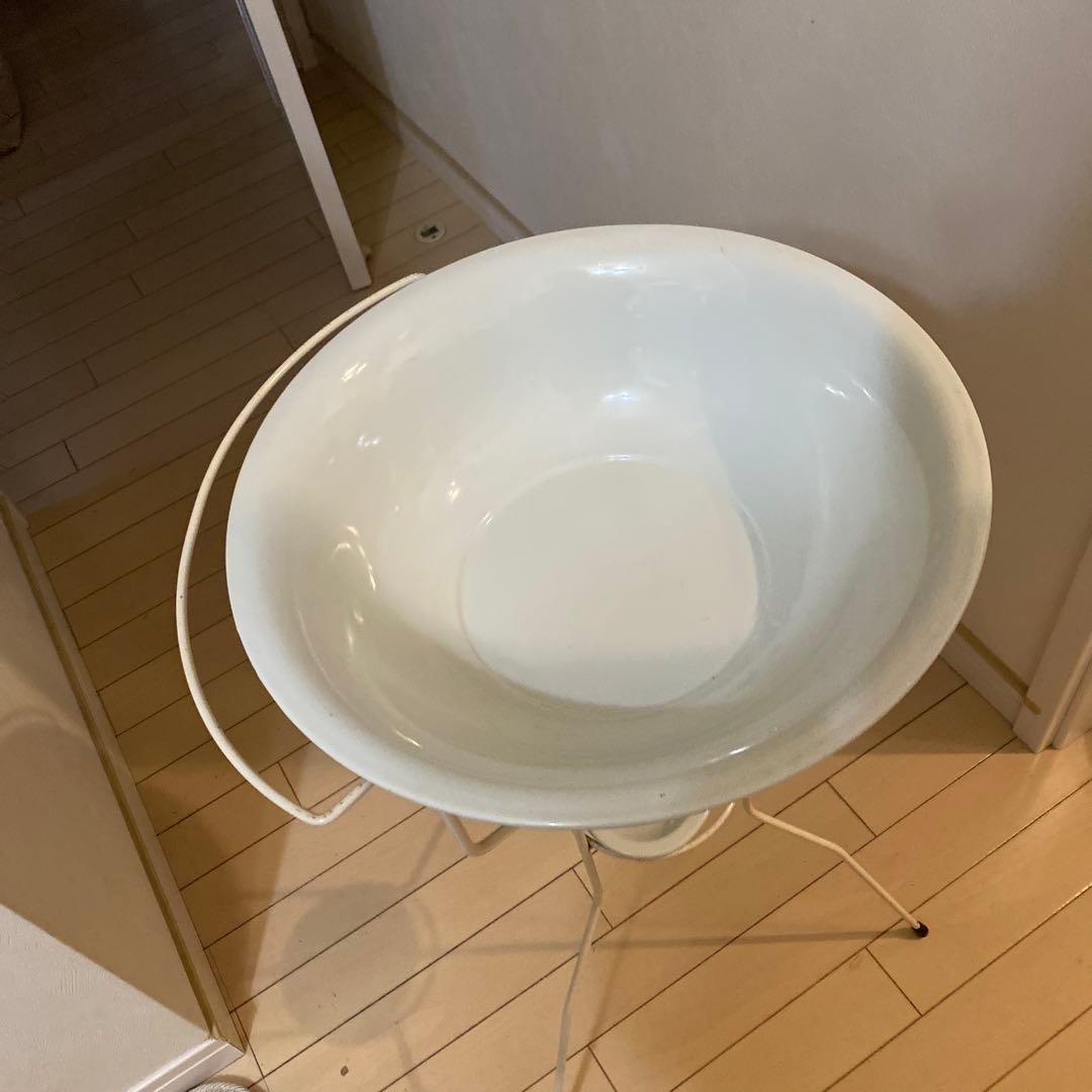 昭和レトロ　洗面器スタンド　ホーロー洗面器付き