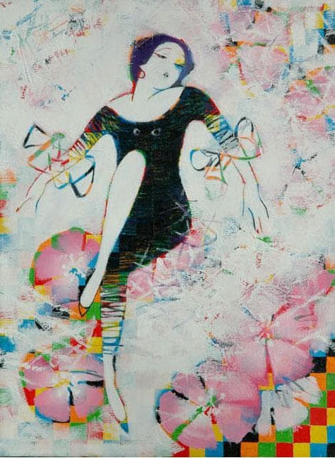 油絵 菅家令子 絵 絵画インテリア 額付(黒) uF6-010211 人物 女性