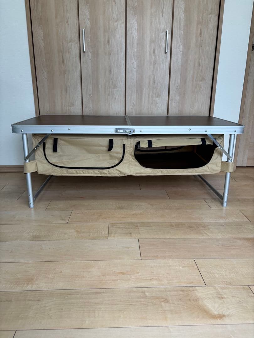 ＤＯＤ 折り畳テーブル　天板下に収納(ストレージ)付　天板60cm✕120cm