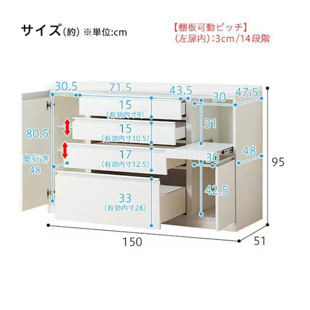 【剣心】ニトリ キッチンカウンター レジューム ハイタイプ 150ホワイト