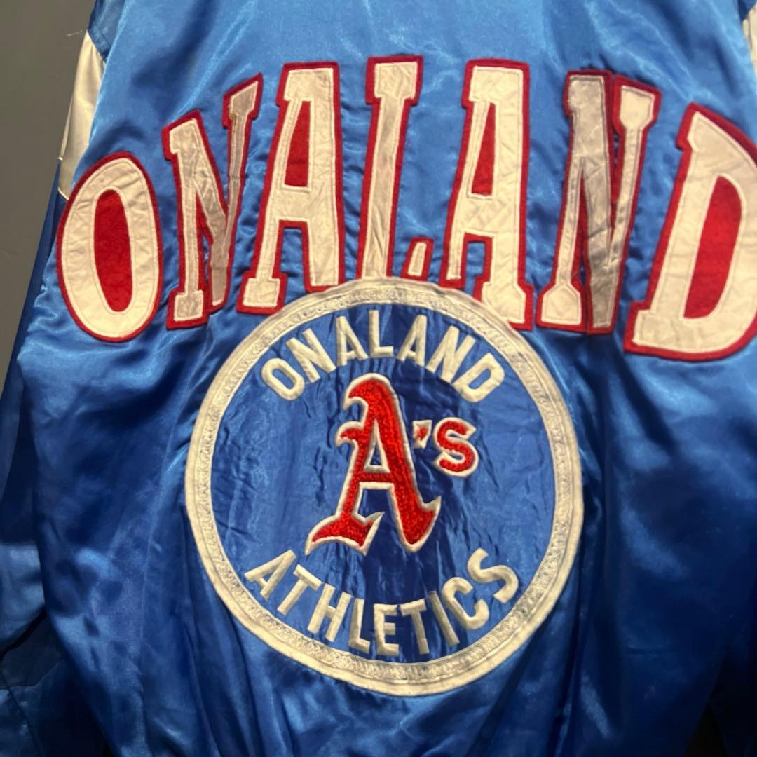 90s オークランドアスレチックス パロディリバーシブルスタジャンLくらいMLB