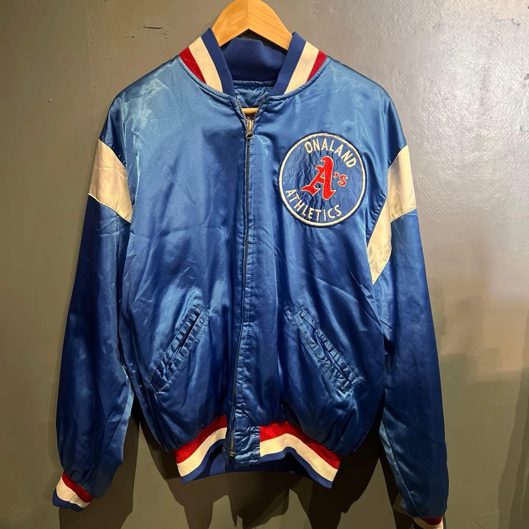 90s オークランドアスレチックス パロディリバーシブルスタジャンLくらいMLB