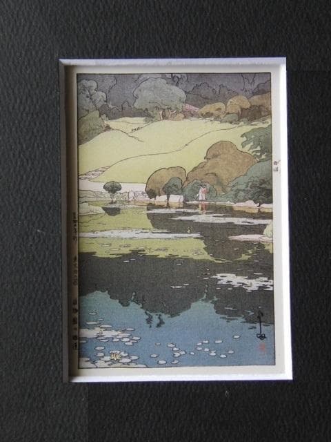吉田博、植物園の睡蓮、希少な額装用画集より、新品高級額装付、状態良好