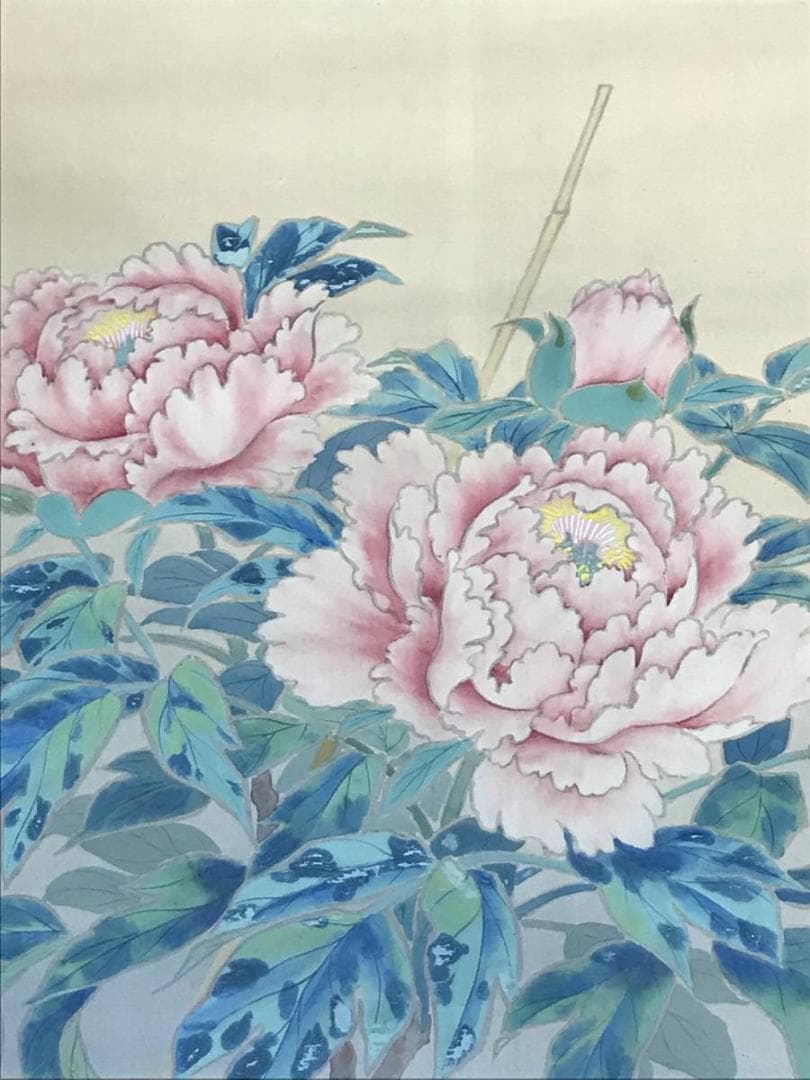 【真作】虹典/牡丹図/花図/横物/掛軸/名家伝来/AC-665