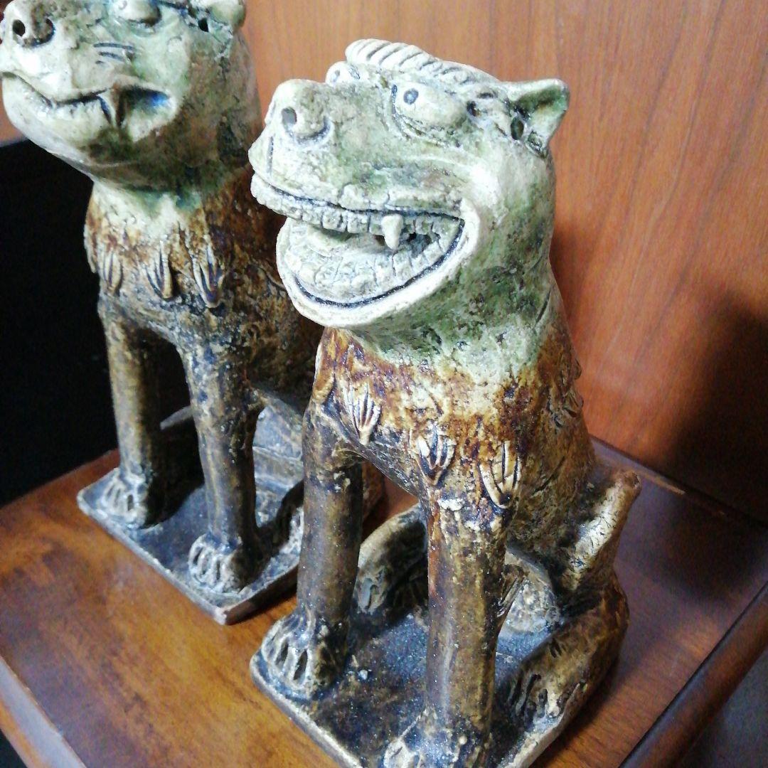 瀬戸焼　灰釉古瀬戸釉狛犬　24cm　慶長年間