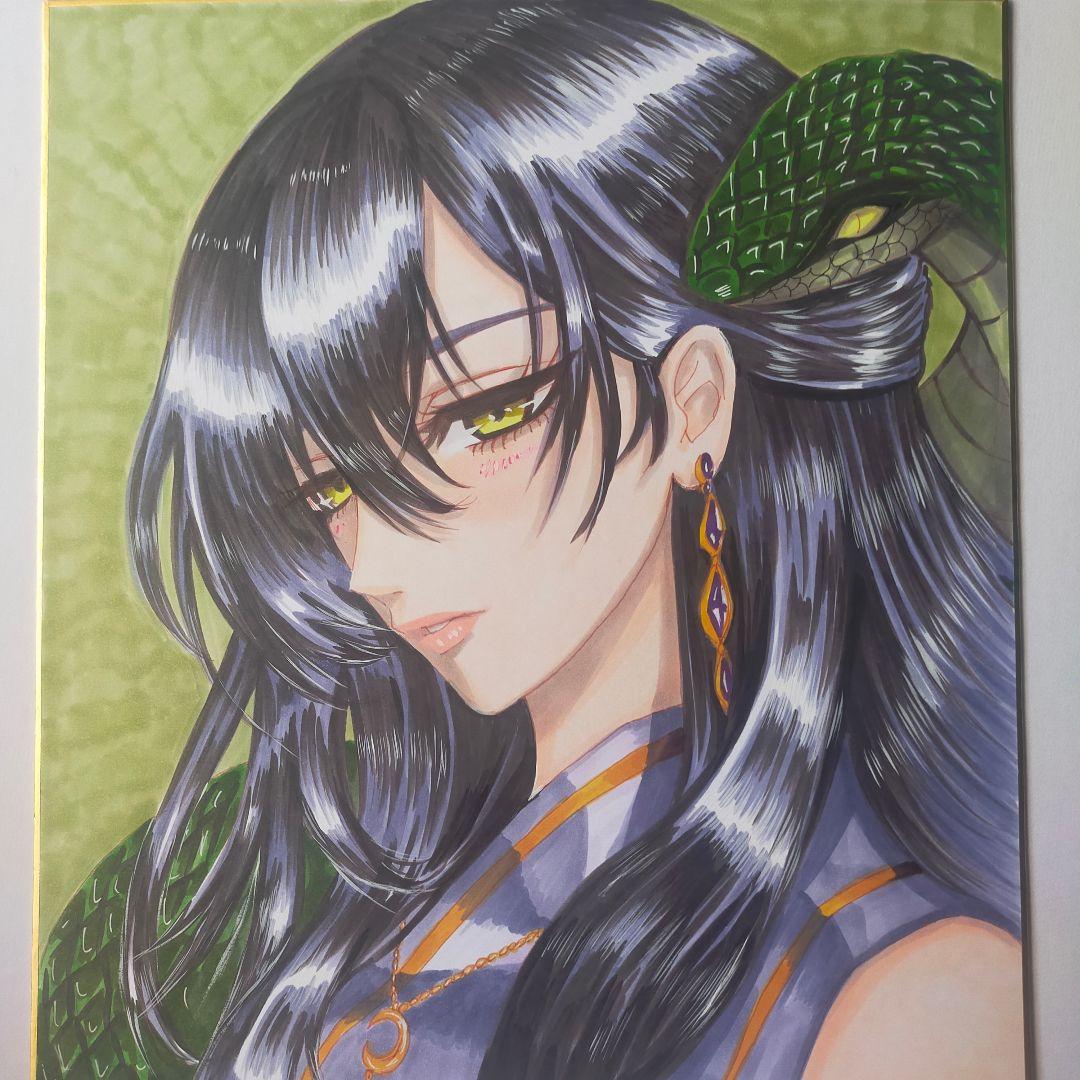 【真筆一点物】十二美神シリーズ：翠蓮 (オリジナル/大色紙/肉筆画/コピック)
