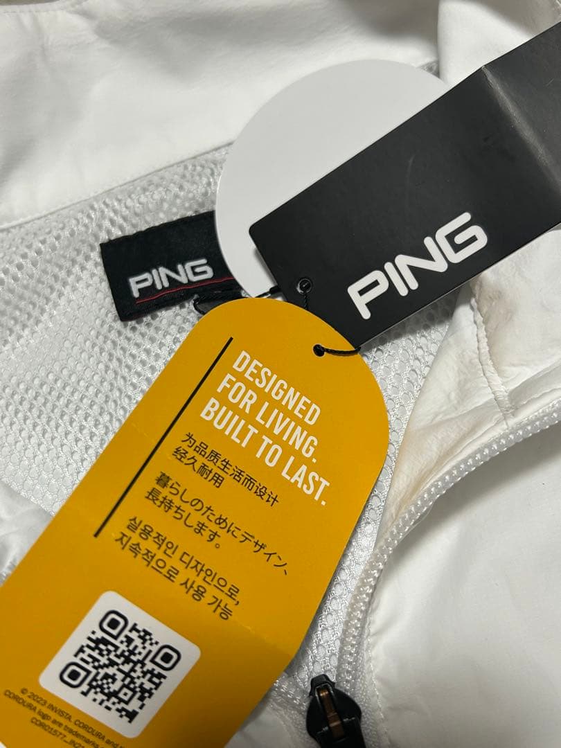 新品 PING コーデュラフルジップベスト L ホワイト パンチングロゴ