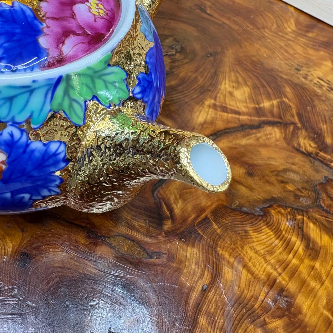 有田焼 金龍窯 伝統工芸師 江口天童 金彩牡丹絵　急須　煎茶道具
