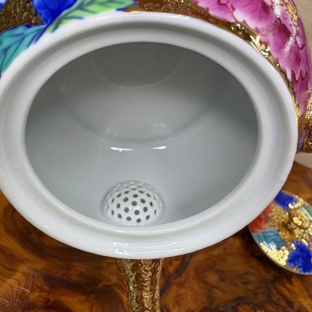 有田焼 金龍窯 伝統工芸師 江口天童 金彩牡丹絵　急須　煎茶道具