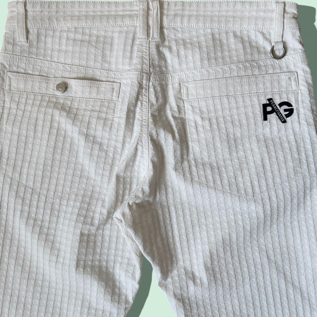 現行モデル　美品　パーリーゲイツ　パンツ　M〜L相当　白　コットン素材　総柄　4