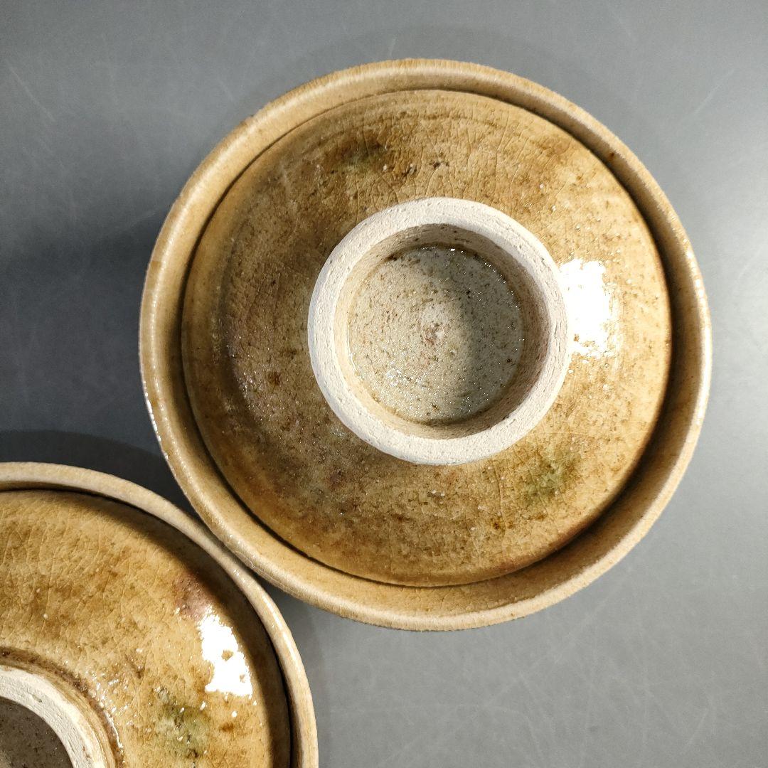 A1381-4/高取焼/加藤作助/黄瀬戸蓋付茶碗3客/蓋物/茶道具/懐石道具/