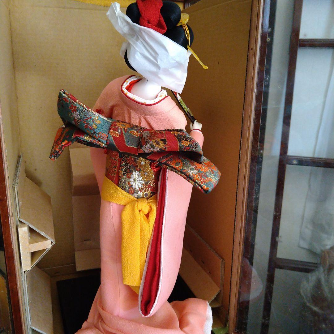 日本人形　着物　ピンク　扇　芸者　舞妓