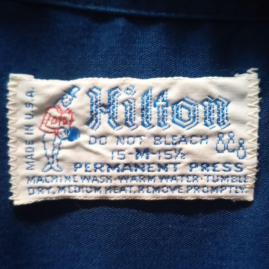 Hilton ヒルトン ボウリングシャツ M ビンテージ 青 ブルー ワッペン