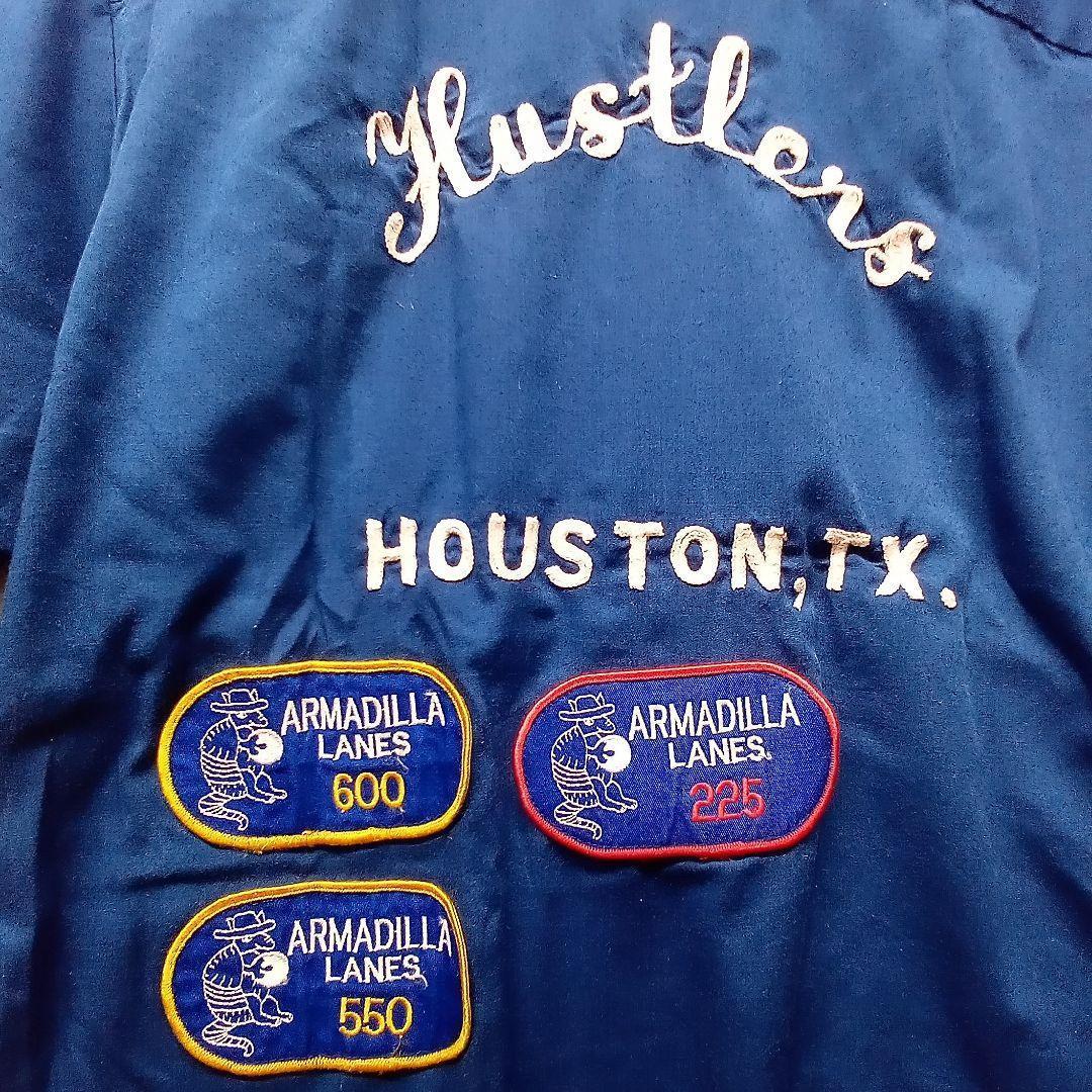 Hilton ヒルトン ボウリングシャツ M ビンテージ 青 ブルー ワッペン