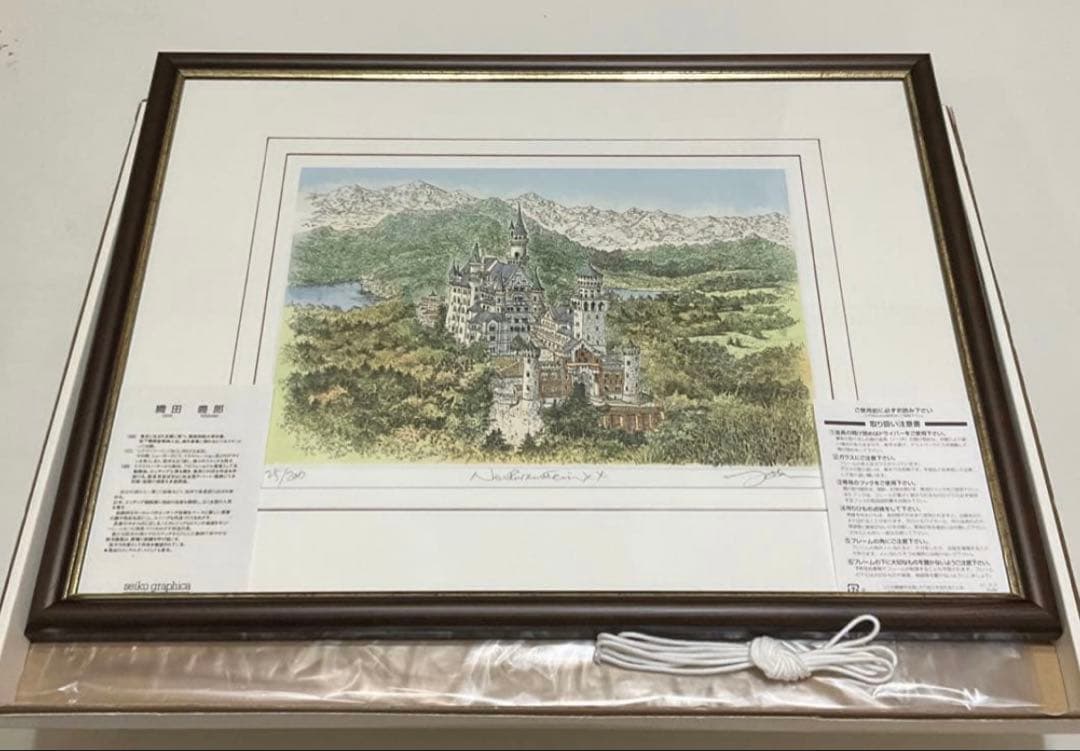 絵画・額縁・版画・織田義郎・銅版+手彩色・ノイシュバンシュタインⅩⅩ・美術品