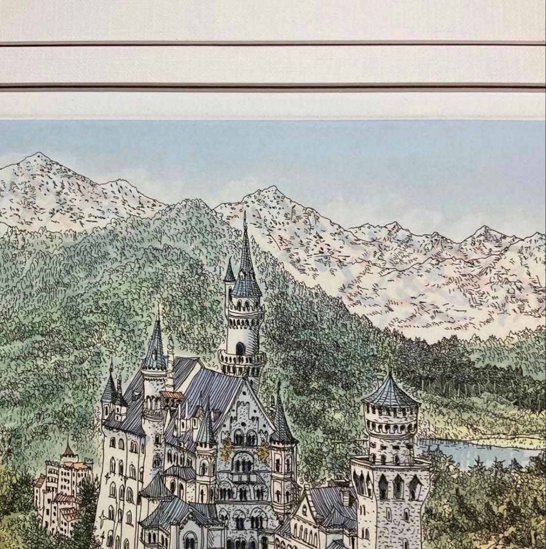 絵画・額縁・版画・織田義郎・銅版+手彩色・ノイシュバンシュタインⅩⅩ・美術品