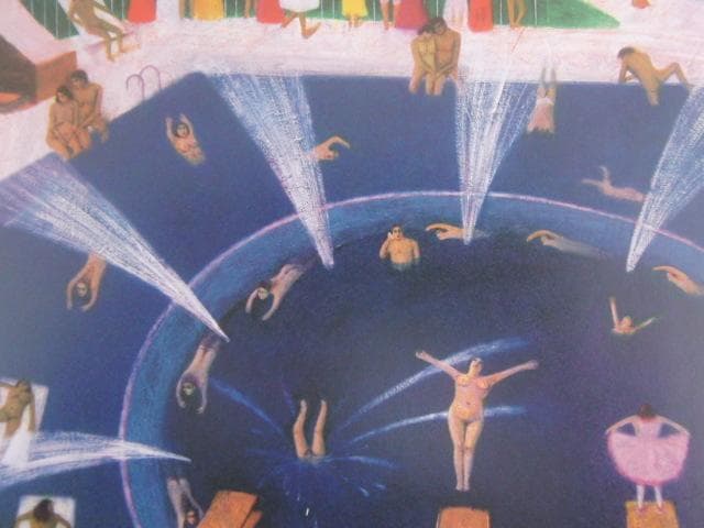 佐々木豊、【噴水】、希少な額装用画集画、新品高級額 額装付、状態良好