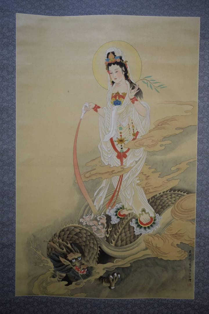不詳/作者不詳/唐画龍上観音/大幅/布袋屋掛軸HG-2