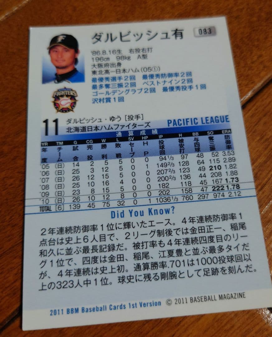ダルビッシュ有 トレカ 選手カード 日ハム 北海道日本ハムファイターズ 2011