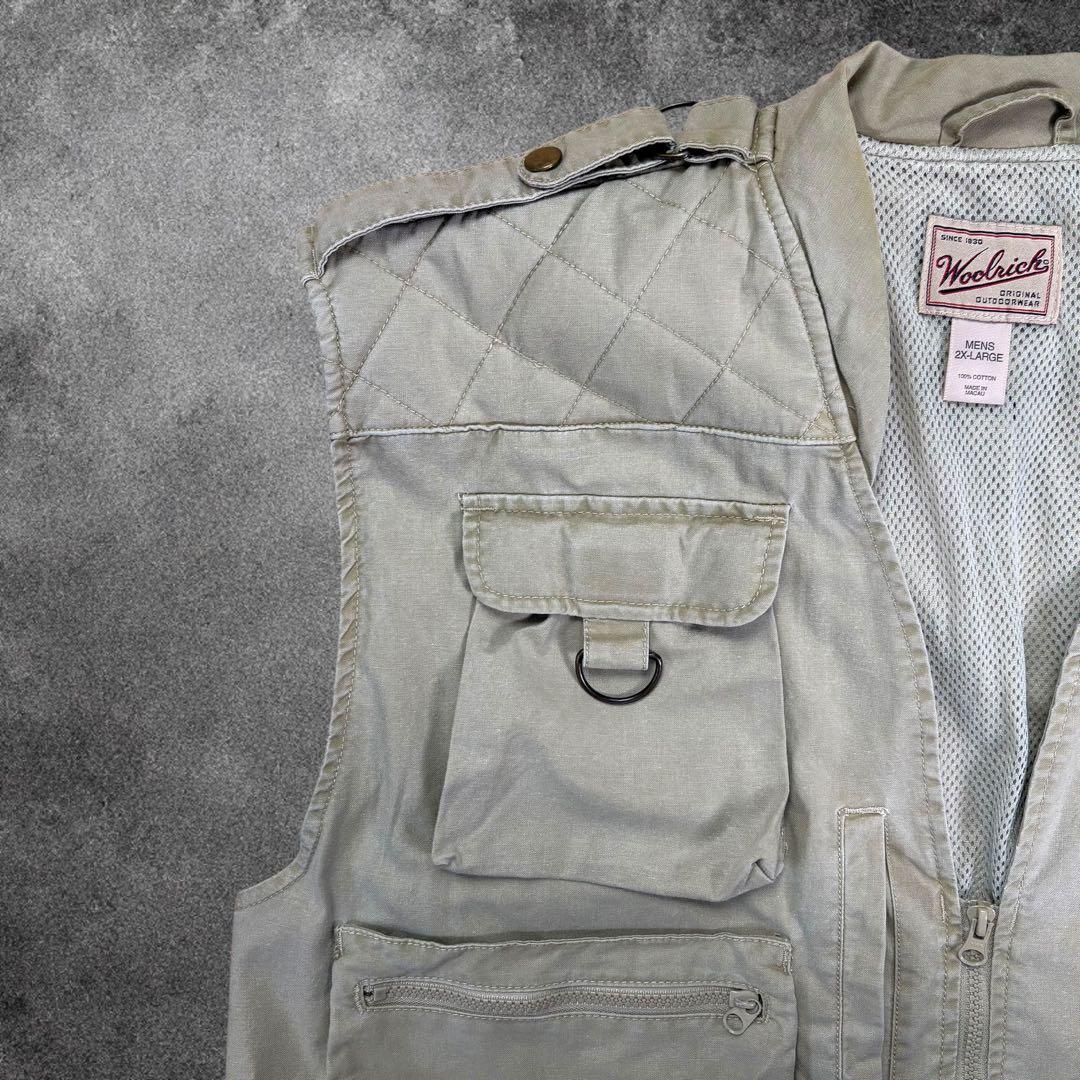 【希少】Woolrich90sフィッシングベスト2XLカーキフェード　ビンテージ