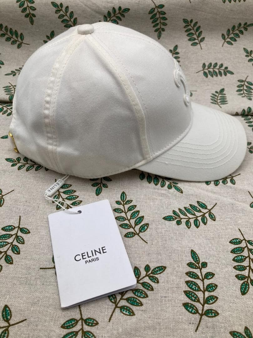 CELINE トリオンフ ロゴ刺繍 ベースボールキャップ 帽子 ホワイト