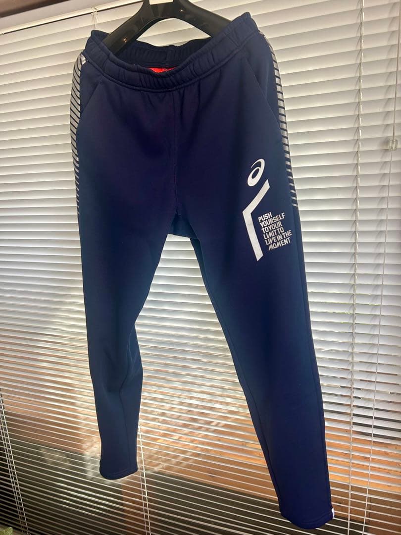 美品　ASICS ネイビー ジャケットとパンツセット　裏起毛