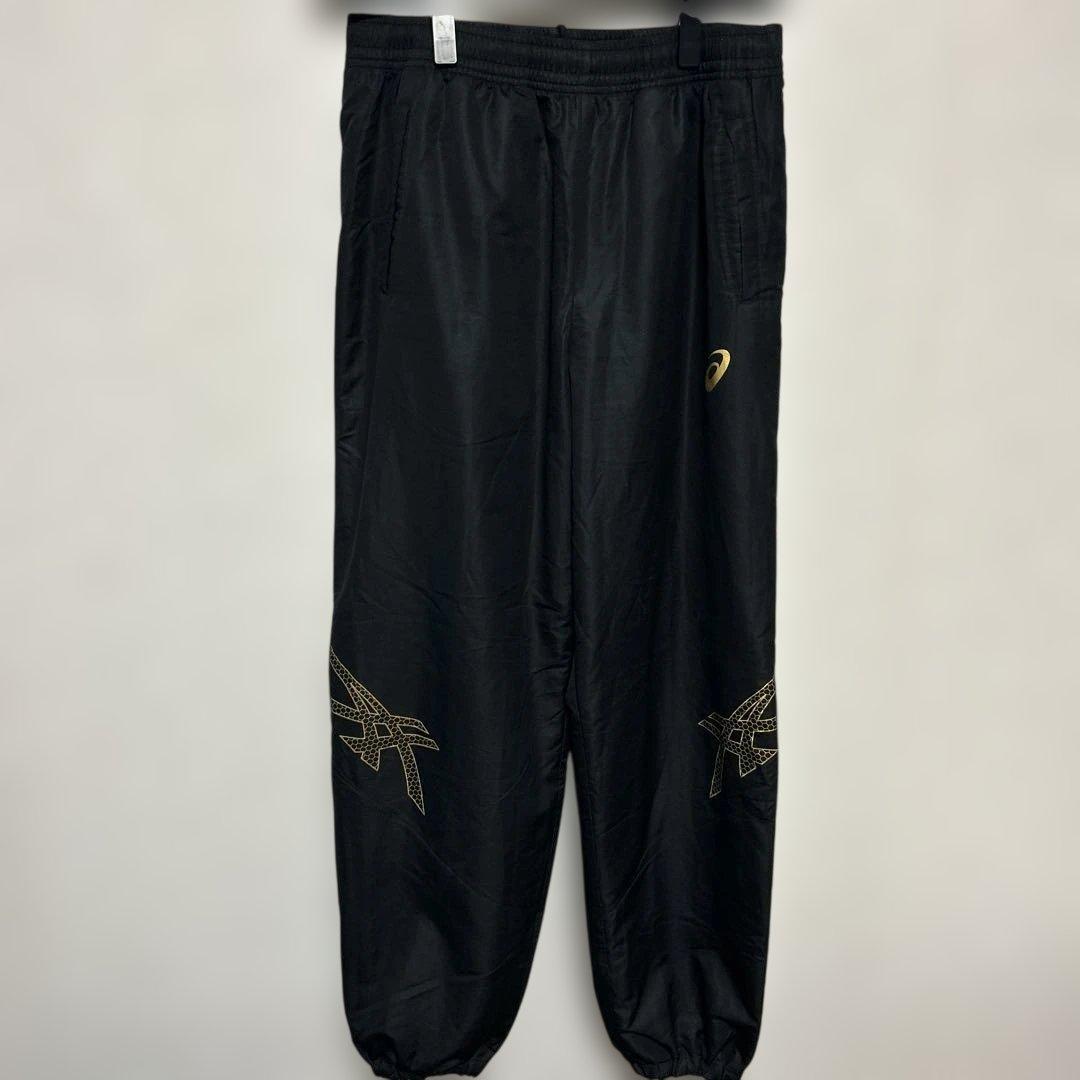 asicsウインドブレーカー セットアップ（上下）XL（O） 黒×金 軽量・保温