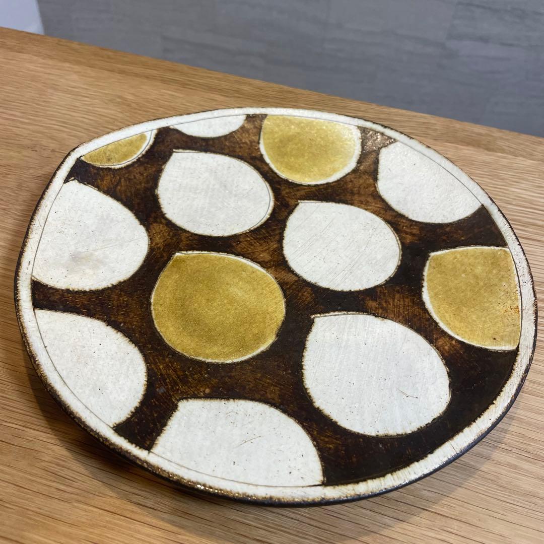 【市岡 泰】しずく皿　Lサイズ　約22cm 作家のうつわ　美品　白&黄