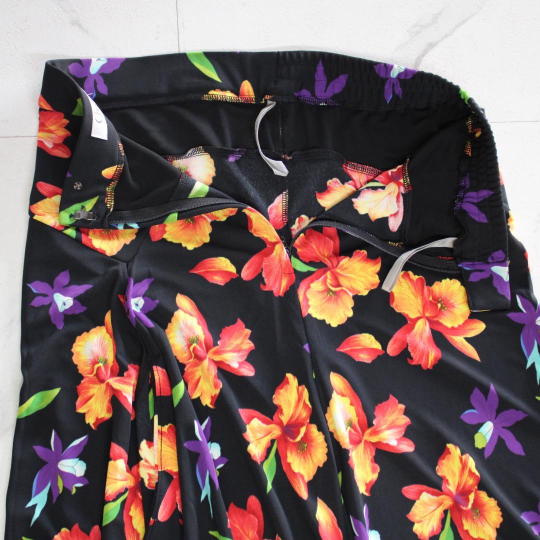 【美品 日本製 社交ダンス衣装】ブラック×花柄 CHACOTT スカート 黒