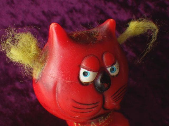激レア【1970年】ヴィンテージ レッドデビル 猫 メッセージドール 毛残存