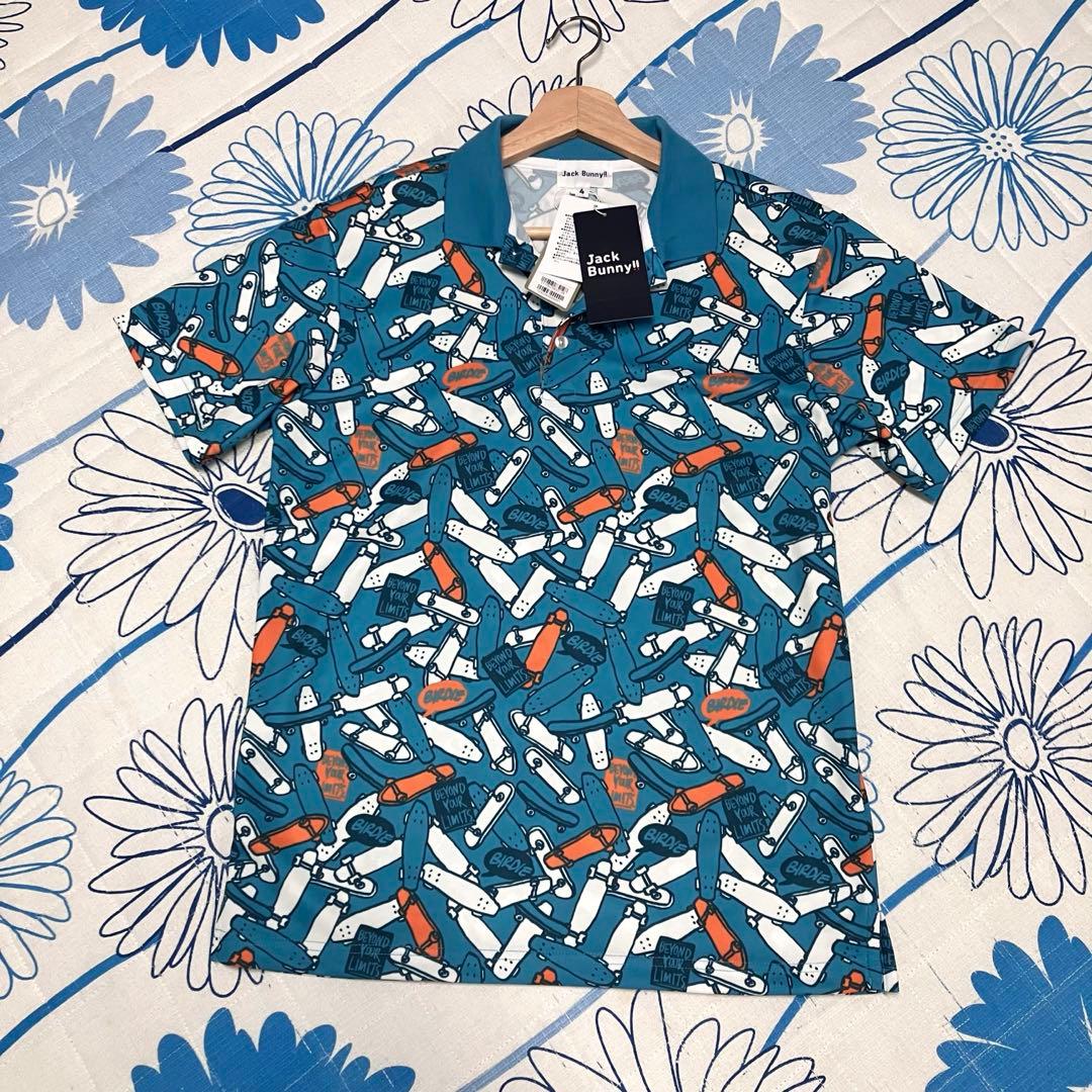 【希少】新品　ジャックバニー 総柄 スケボー　ブルー　ポロシャツ