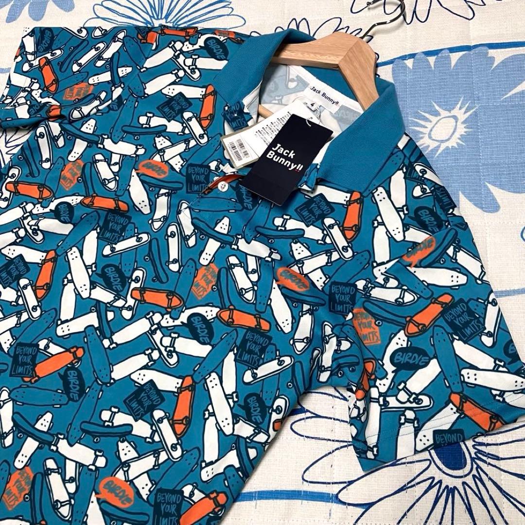【希少】新品　ジャックバニー 総柄 スケボー　ブルー　ポロシャツ