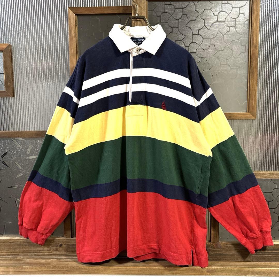 90s US古着 nautica 長袖ラガーシャツ　XL マルチカラー
