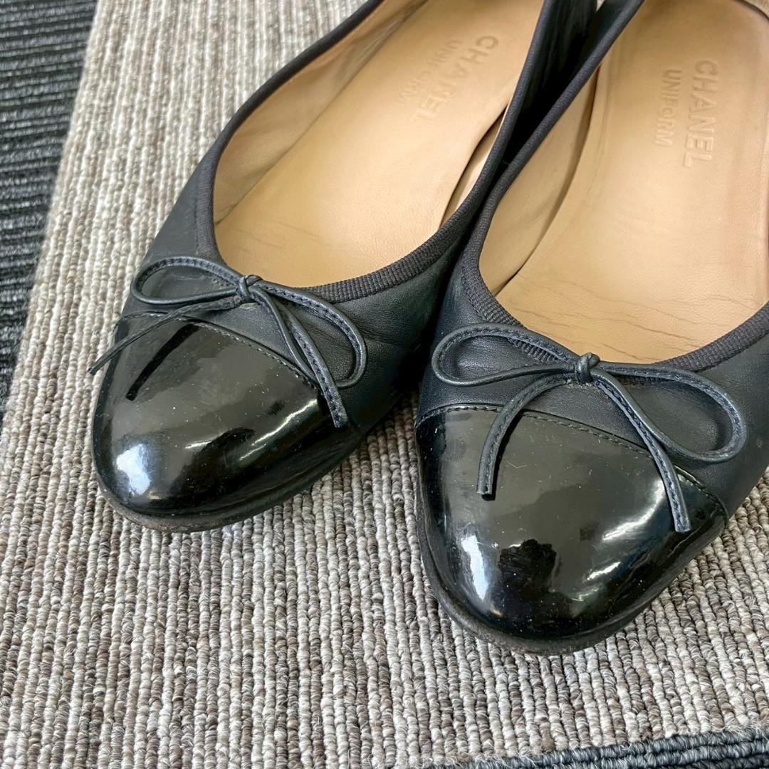 CHANEL　シャネル　バレエシューズ　ココマーク　リボン　ブラック