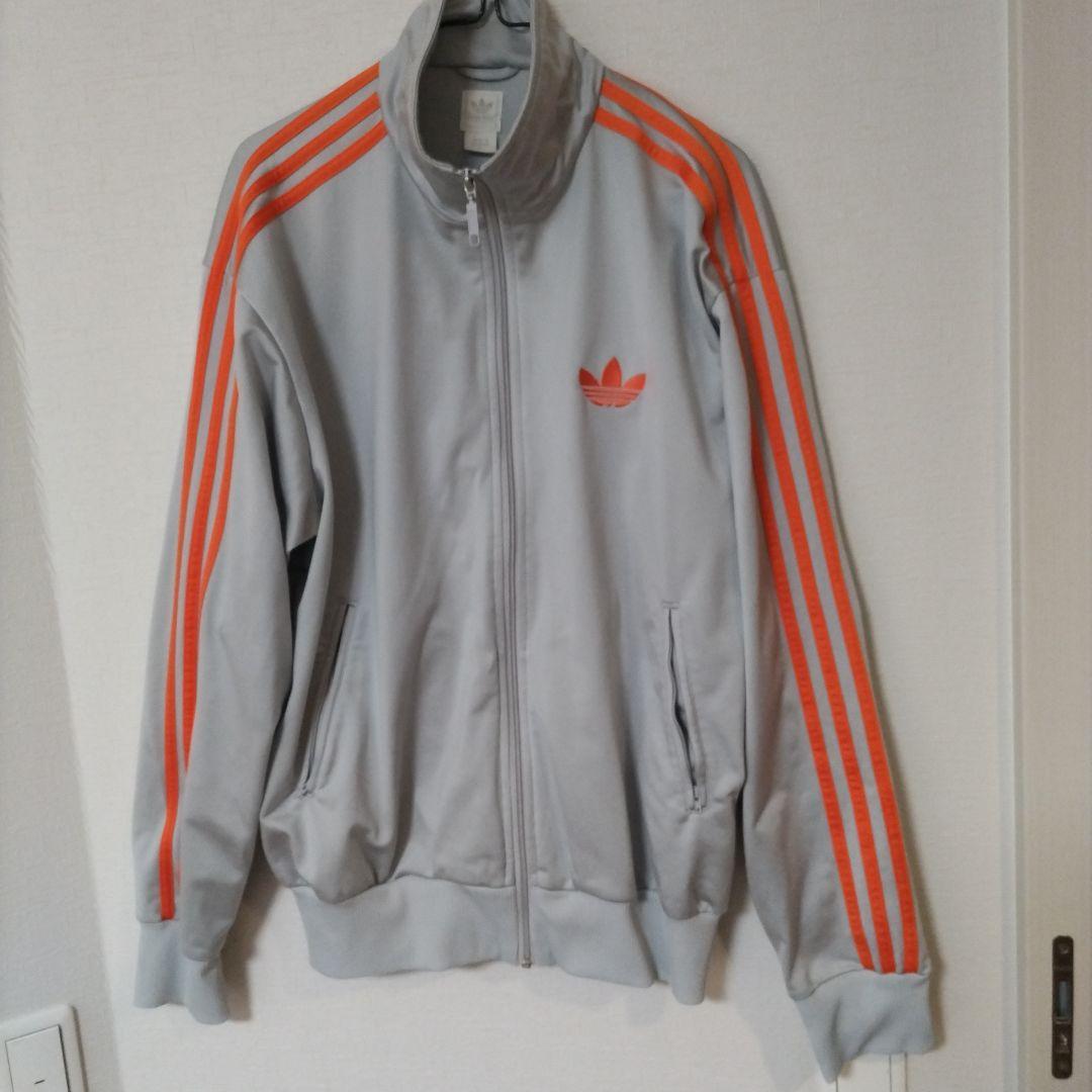 adidas グレー オレンジ ジャージジャケット M