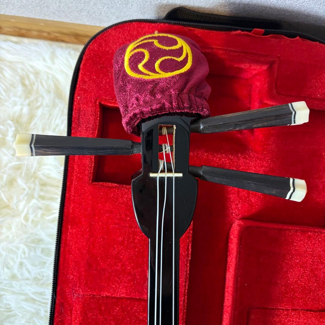 【極美品】沖縄三線　真壁型 合皮 人工皮 セミハードケース付 付属品多数