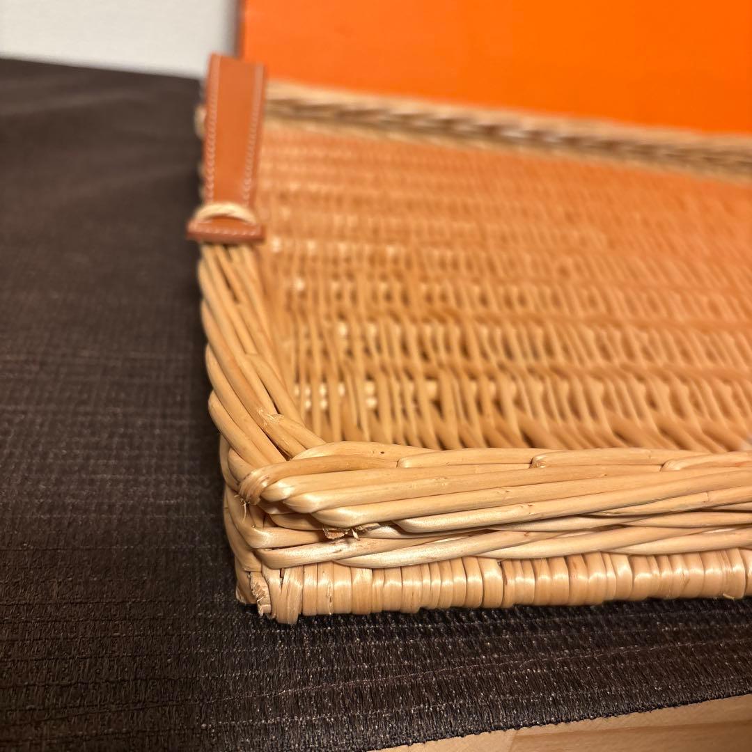 エルメス　レクタンギュラートレー　MM ラタン　ガラス　トレイ