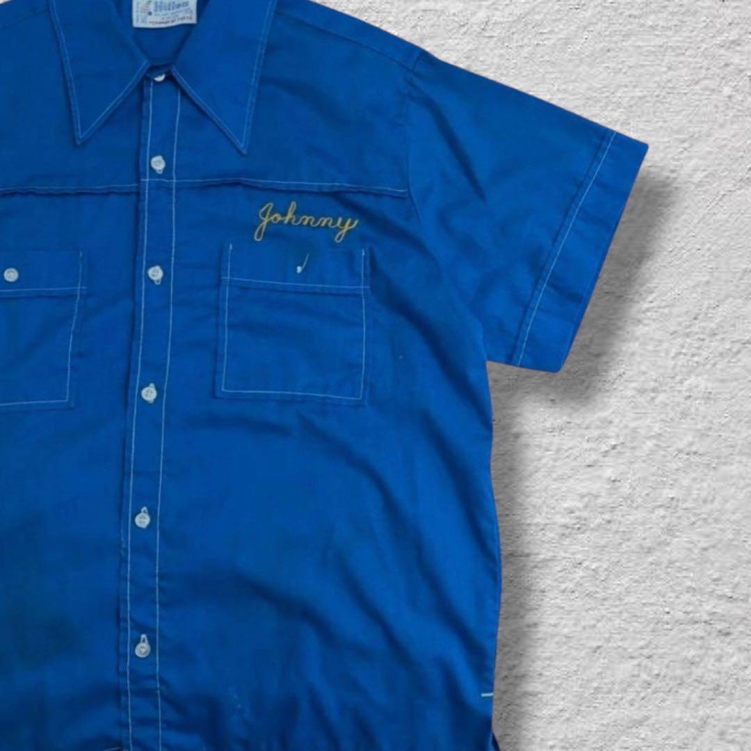 ヒルトンボーリングシャツ70s刺繍USA製チェーンステッチvintage古着M