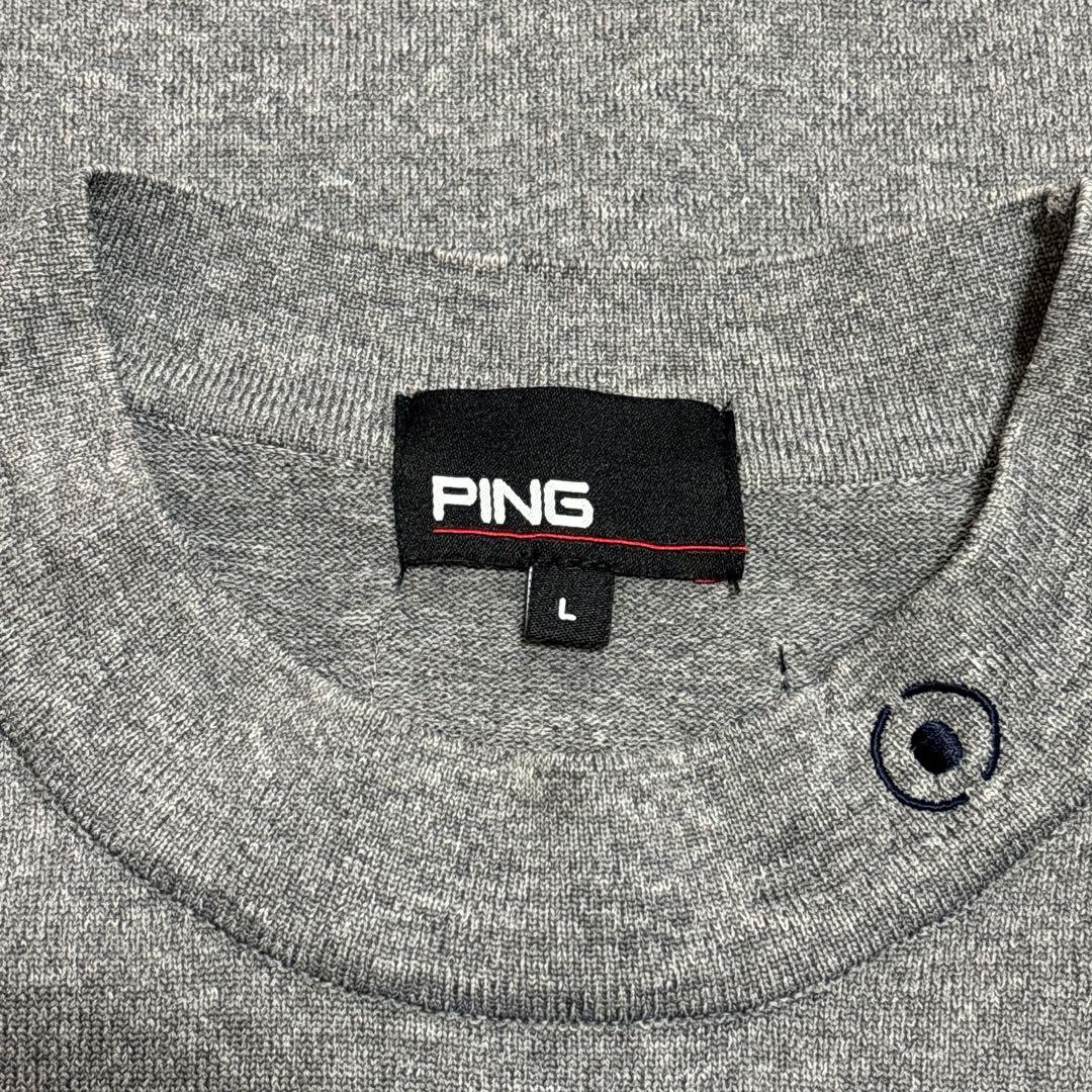 【美品】PING ゴルフ 半袖ニットシャツ Mr.PING柄 メンズ