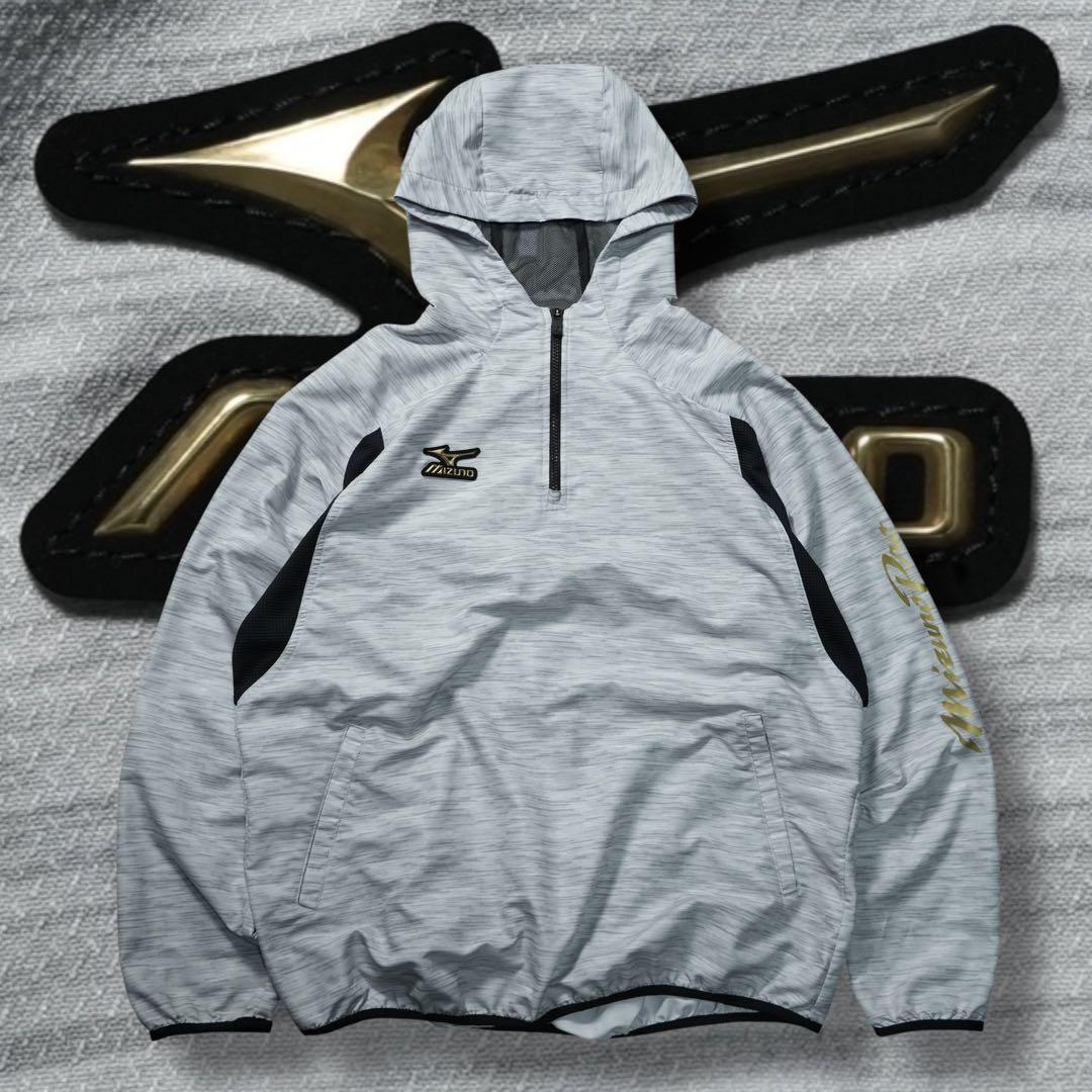 極美品 MIZUNO PRO ミズノプロ パーカー ハーフジップ グレー 野球