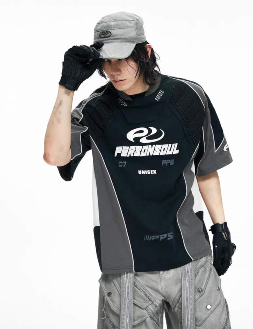 【新品】PERSONSOUL 刺繍 スポーツ半袖 Tシャツ Racing Tee