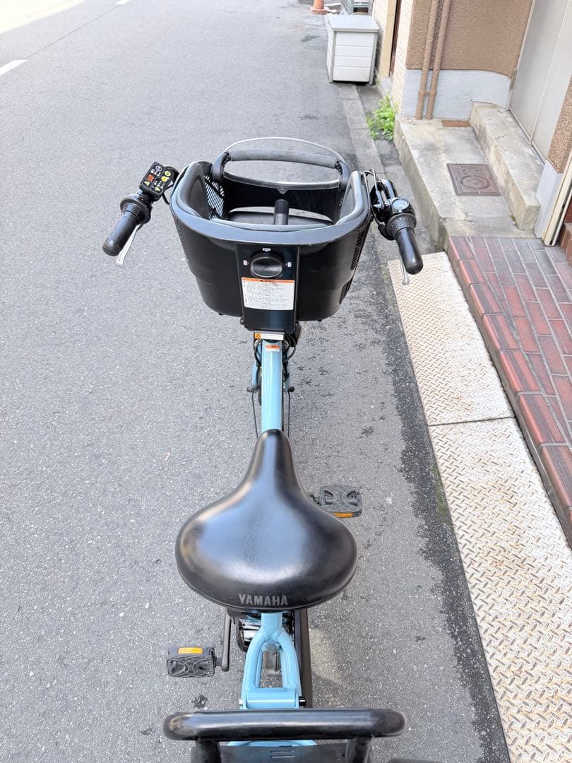子供乗せ　3人　ヤマハ　電動アシスト自転車 水色 チャイルドシート付き