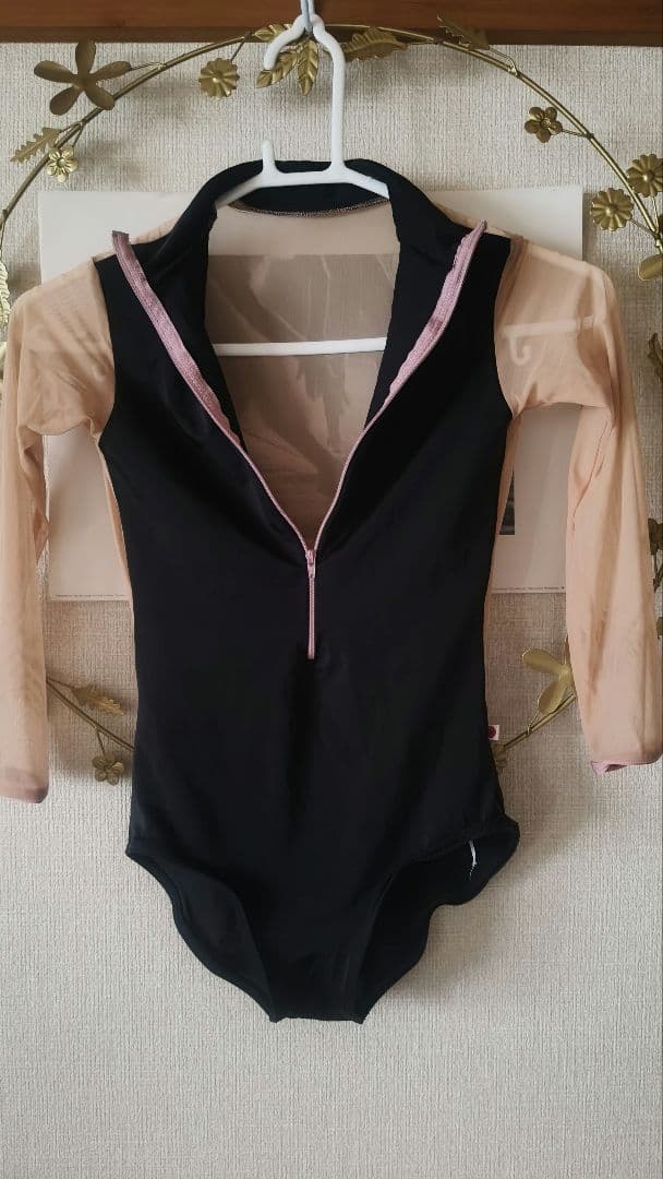 Yumiko バレエレオタード 長袖ハイネックレオタード 黒と肌色