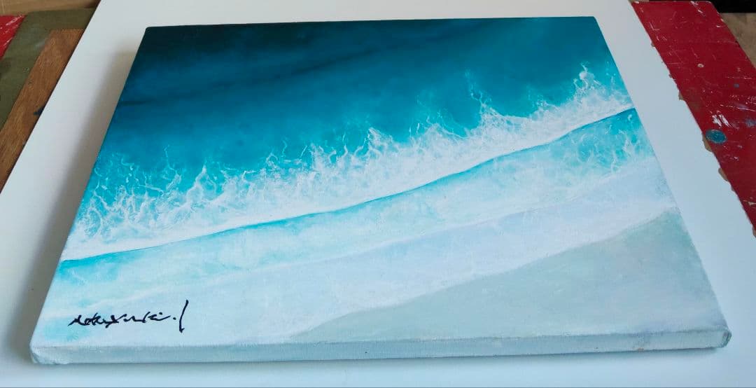 油絵　蒼海・白砂の触れる刻　洋画家　池畠　史幸　新作真筆画