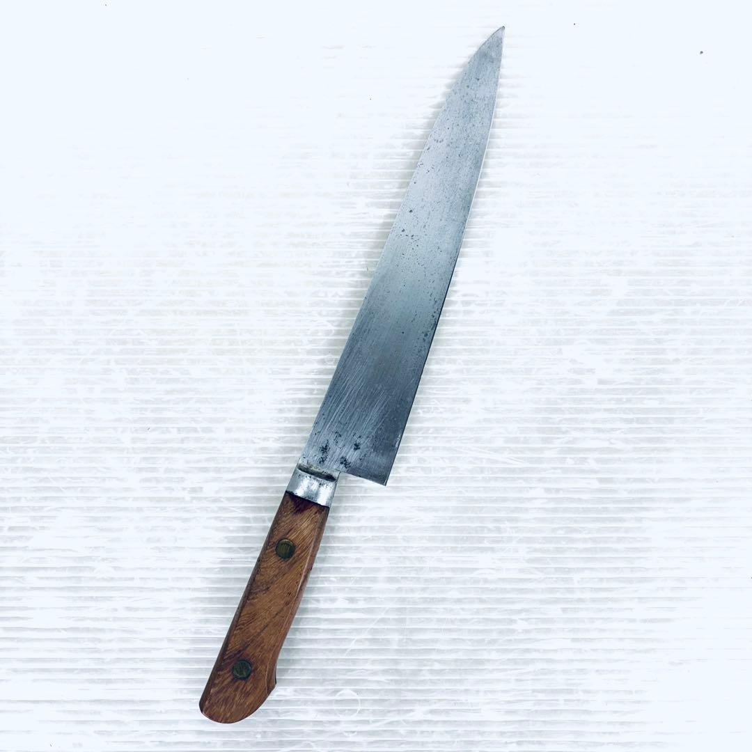 【研ぎ済み】源正金　牛刀　日本鋼　両刃　刃渡り21cm 箱付き