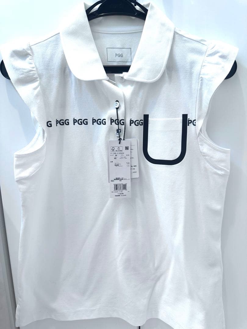 【PGG】デニムライク 袖フリル ポロシャツ　新品　レディース