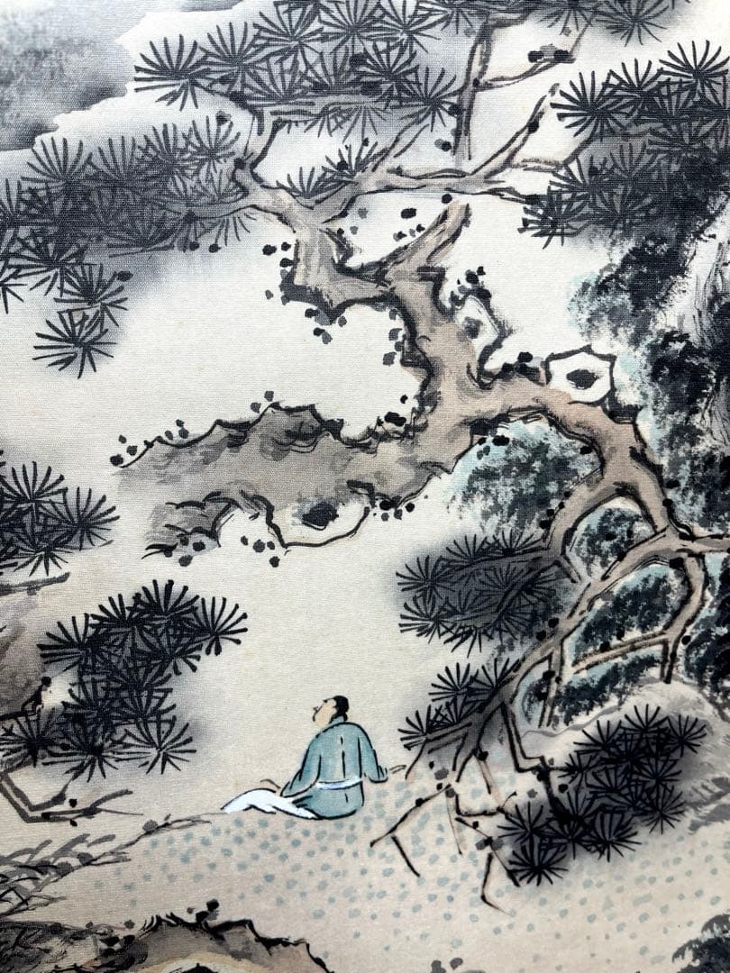 大判！[光則・絹本・山水図・観瀑図]／山崎光則　美術品　水墨画