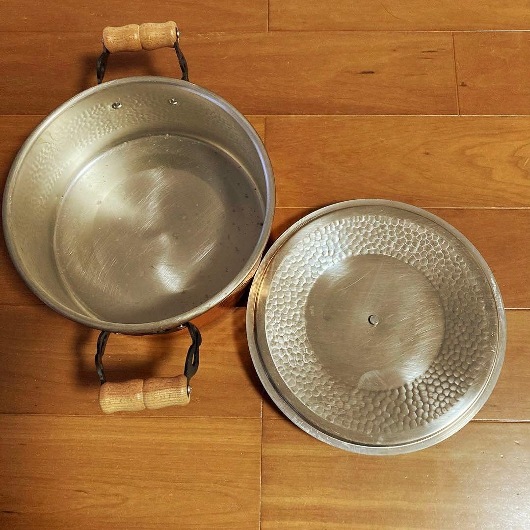 ♡純銅製 ソースポット　両手鍋 21cm 木製ハンドル　銅製品のしおり