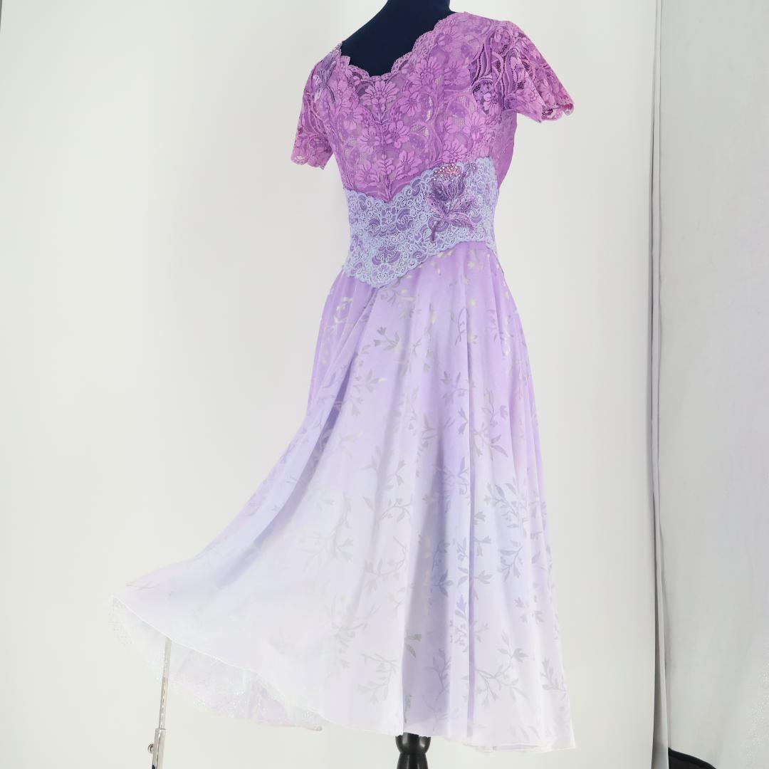 【美品 社交ダンス衣装】パープル ワンピース ドレス ラベンダー 紫 藤色
